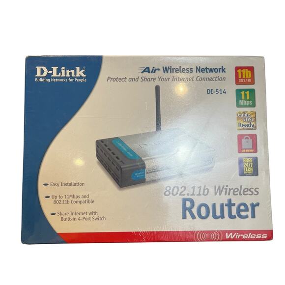 D-Link DI-514 Air Wireless Network Router 802.11b WiFi 11Mbps 4 Port - Picture 1 of 5
